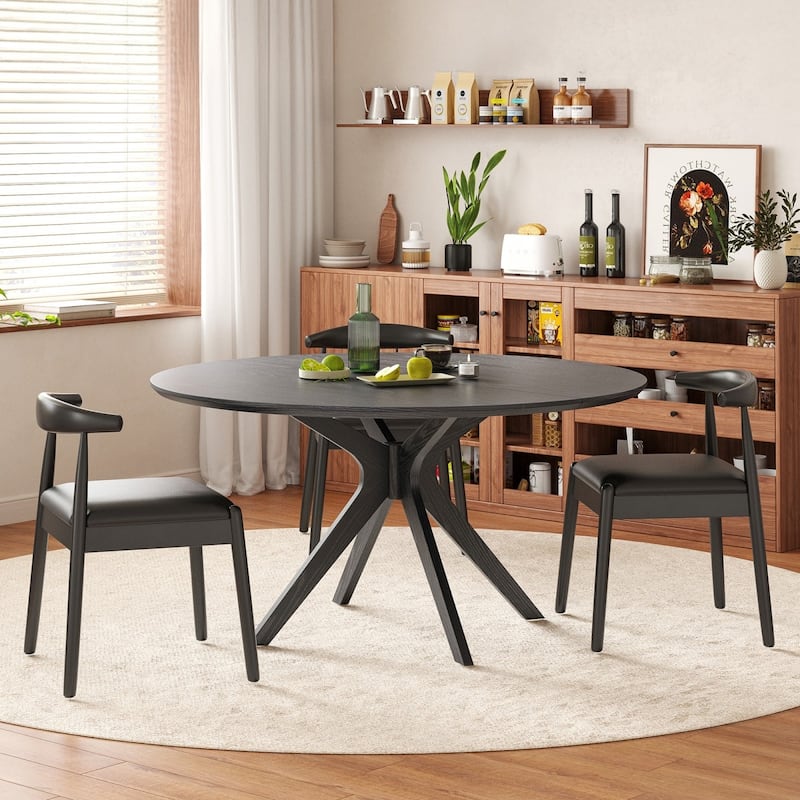 47.2" Round Solid Wood Dining Table with Intersecting Pedestal Base