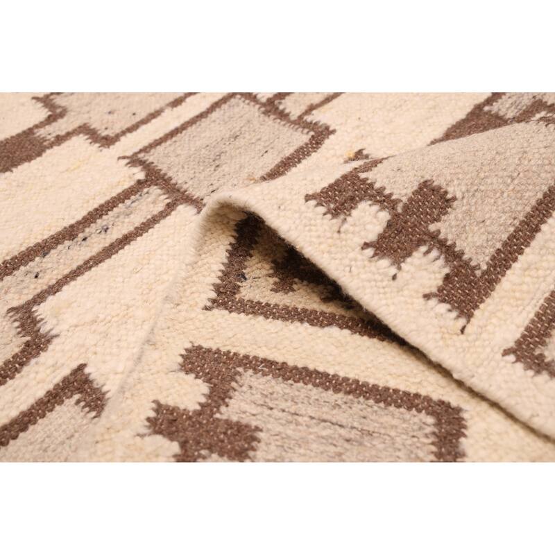 ECARPETGALLERY Flat-Weave Marrakech Cream Wool Kilim - 5'3 x 7'9