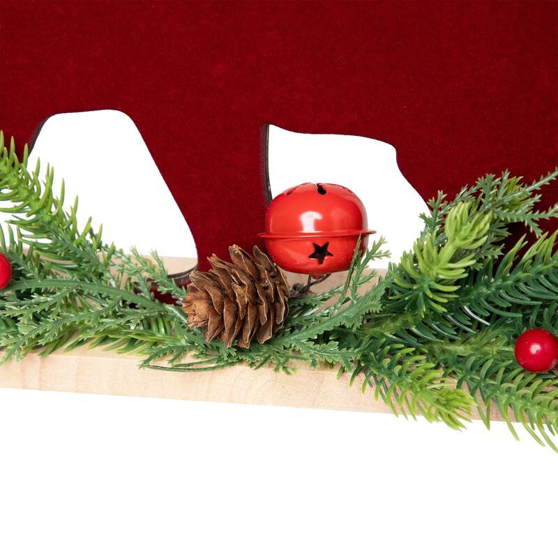 Bear and Jingle Bell Christmas Decoration - 10.25" - Red and Green