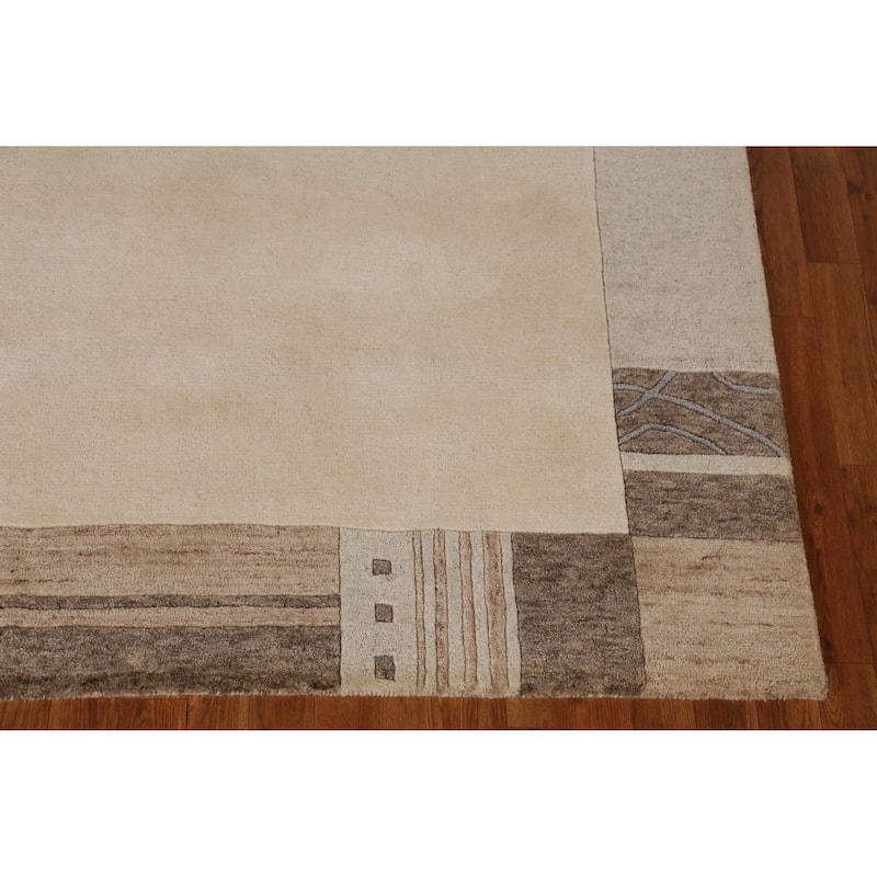 Solid Gabbeh Indian Area Rug Handmade Border Wool Carpet - 5'3" x 7'7"