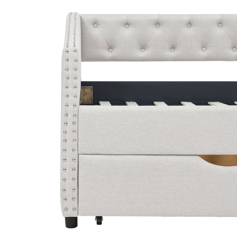 Twin Size Daybed with Drawers Upholstered Tufted Sofa Bed