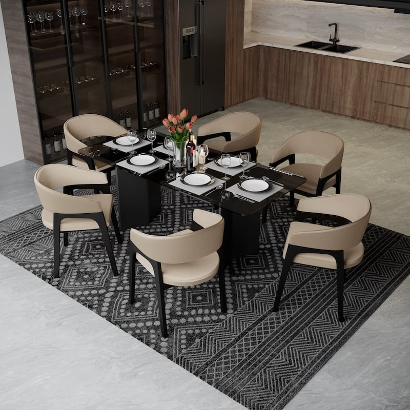 Cali Leather Dining Chair with Rubberwood Legs for Modern Kitchend and Dining Room Accent Arm Chair With Curved Open Back Design