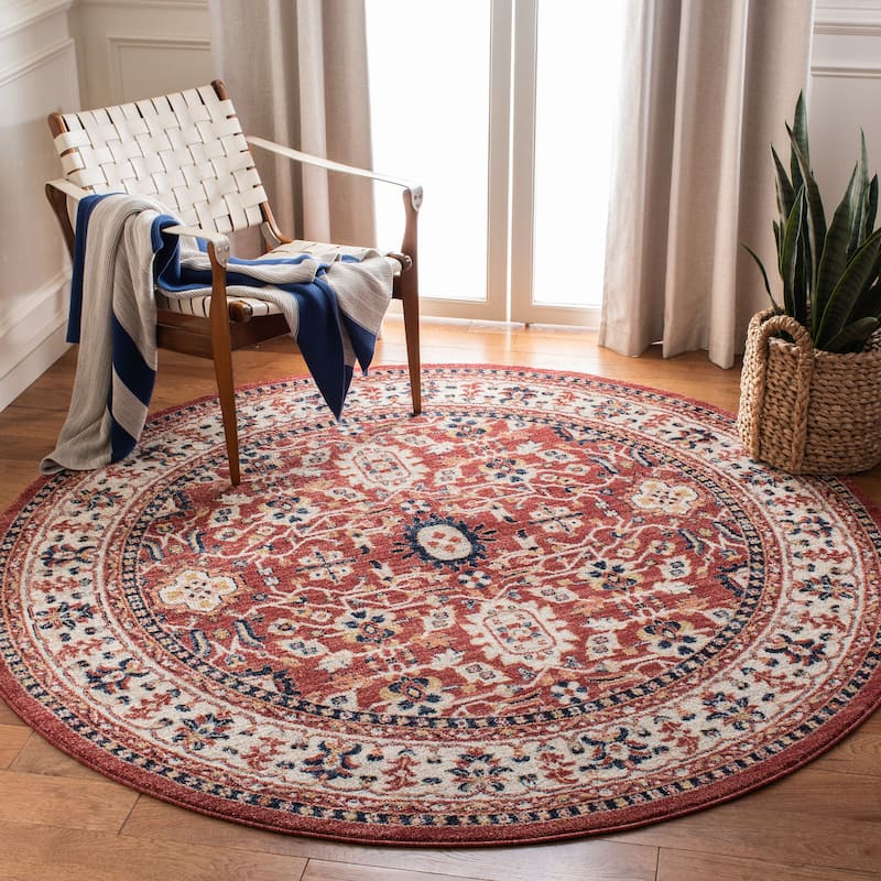 SAFAVIEH Charleston Svantje Vintage Boho Oriental Rug - 6'7" Round - Red/Ivory