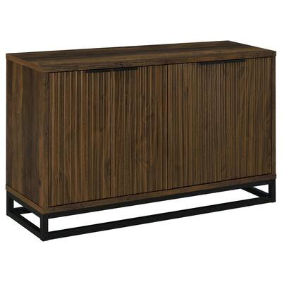 47 Inch Sideboard Cabinet Console, 4 Door, Carved Panels, Black and Brown