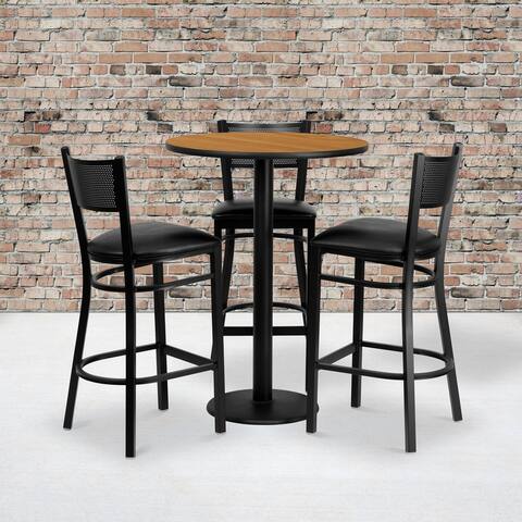 30'' Round Laminate Table Set with 3 Grid Back Metal Barstools