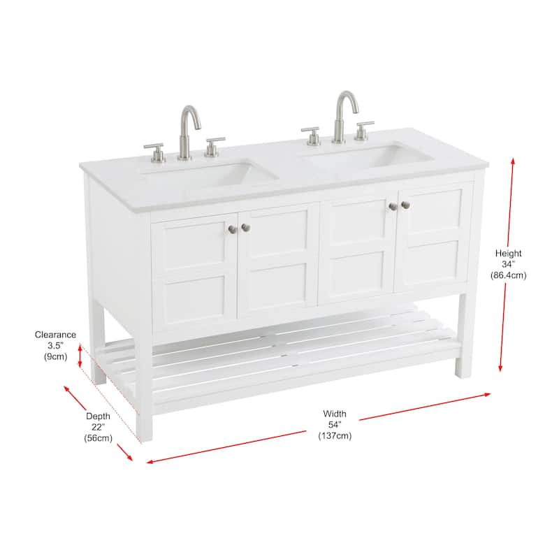 Elegant Lighting VF16454D Theo 54" Free Standing Double Basin Vanity