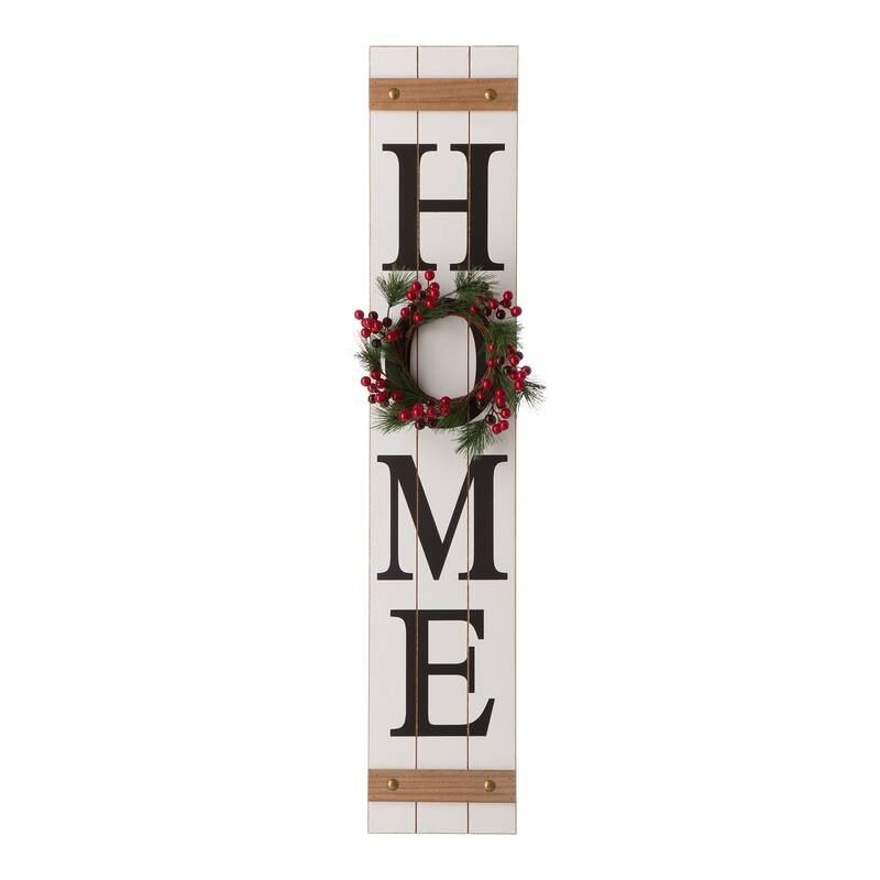 Glitzhome 42"H Wooden "HOME" Porch Sign with 3 Changable Floral Wreaths