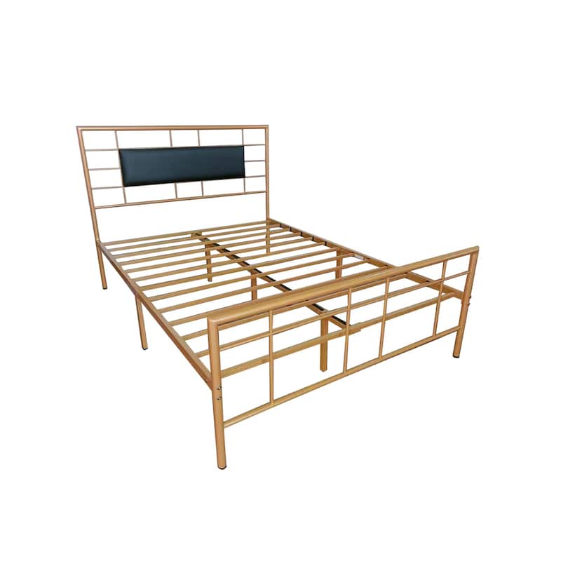 NNV Full Size Platform Metal Bed Frame with Leather Upholstered Headboard