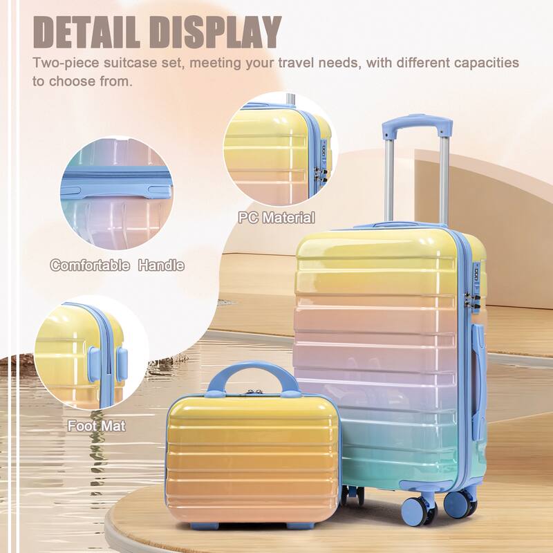 14In 20In 2 pcs in PC Spinner Wheel Luggage, Carry on Suitcase, With Gradient Color and Combination Lock
