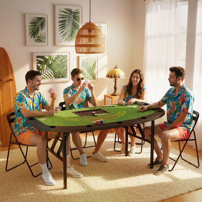 Soozier Poker Table Foldable, 72" Portable Folding Casino Blackjack Table for 8 Players, 220 LBS Capacity, Felt Surface,Green