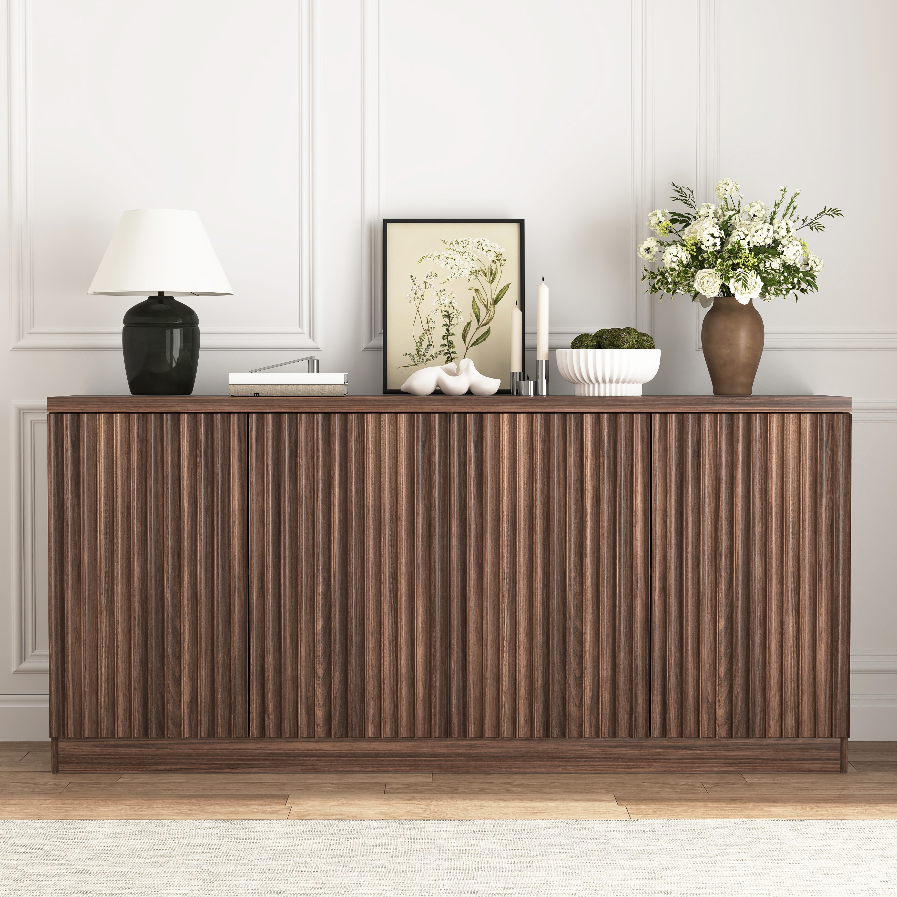 Modern Wooden Sideboard Buffet Cabinet with 4 Doors and Shelves by GDFStudio