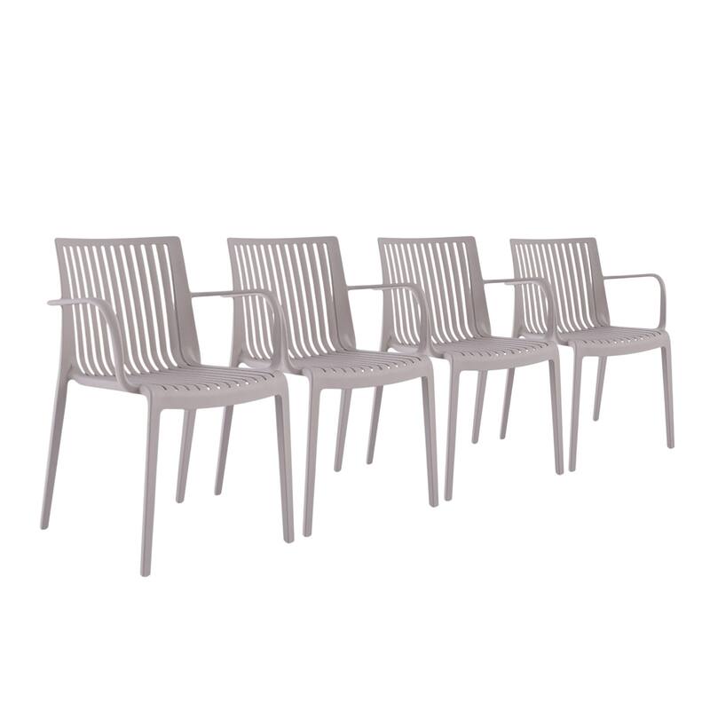 HomeRoots Set of Two Taupe Heavy Duty Plastic Outdoor Stacking Arm Chairs