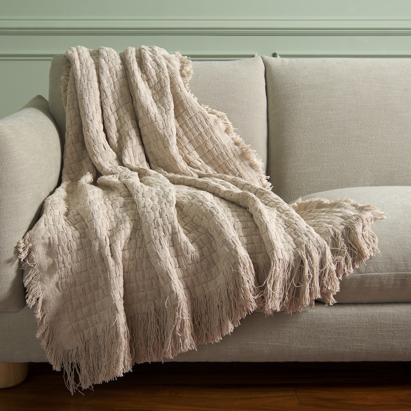 SAFAVIEH Home Inaya 51W x 67L-inch Cotton Throw Blanket - Ivory