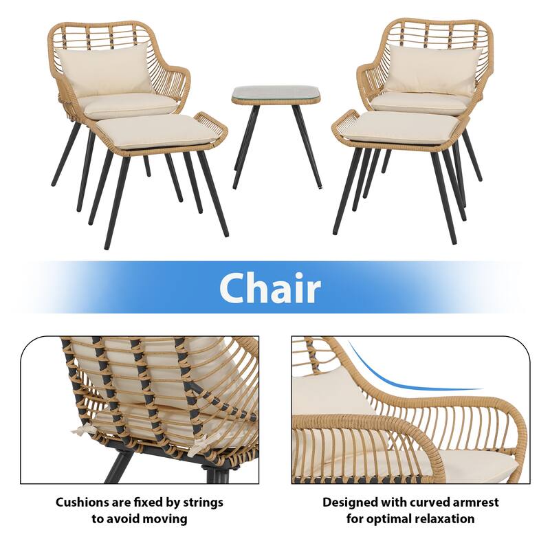 5-Piece Outdoor Wicker Cushioned Conversation Set