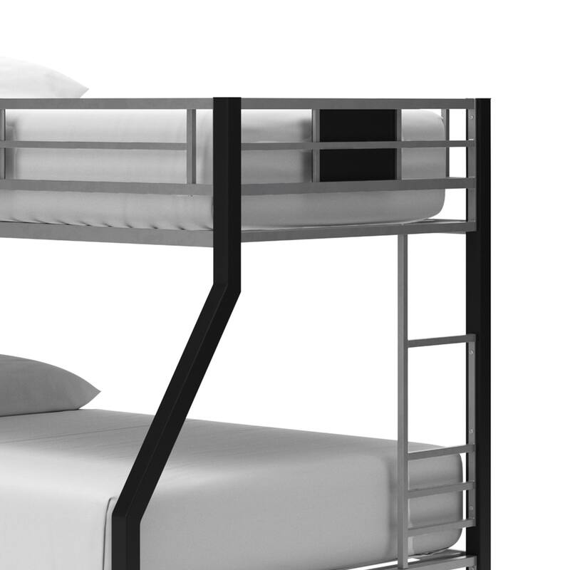 Pala Twin Over Full Bunk Bed, Guard Rails, Black and Gray Metal Frame
