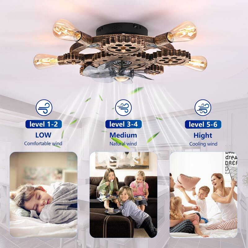 19.6" Farmhouse ceiling fan light and remote, Industrial Caged Ceiling Fan Light, Retro Ceiling Fan Lights with 7 Blades