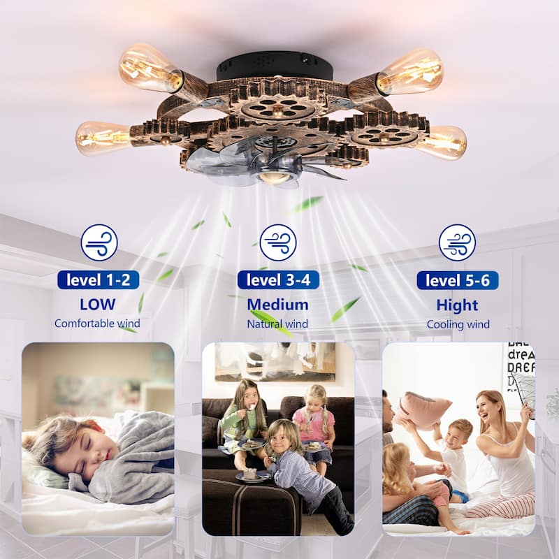 20Inch Farmhouse Ceiling Fans with Remote Control,6 Speed Reversible Flush Mount Low Profile Rustic Ceiling Fan - N/A