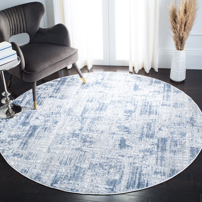 SAFAVIEH Amelia Marjolene Modern Abstract Rug - 6'7" Round - Navy/Light Grey