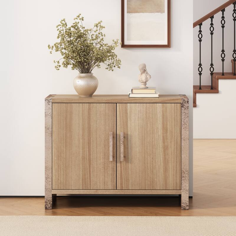 Christopher Knight Home - Alaric Minimalist MDF Paulownia Veneer Sideboard with Adjustable Shelves - Gray + Natural