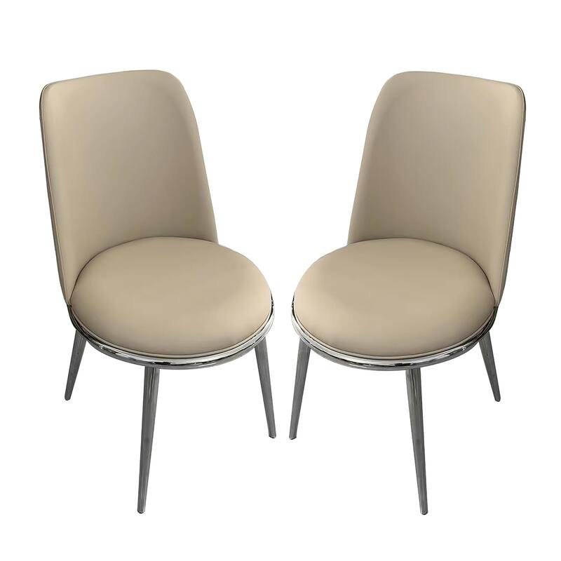 Set of 2 Leatherette and Metal Dining Side Chairs - Silver/Taupe