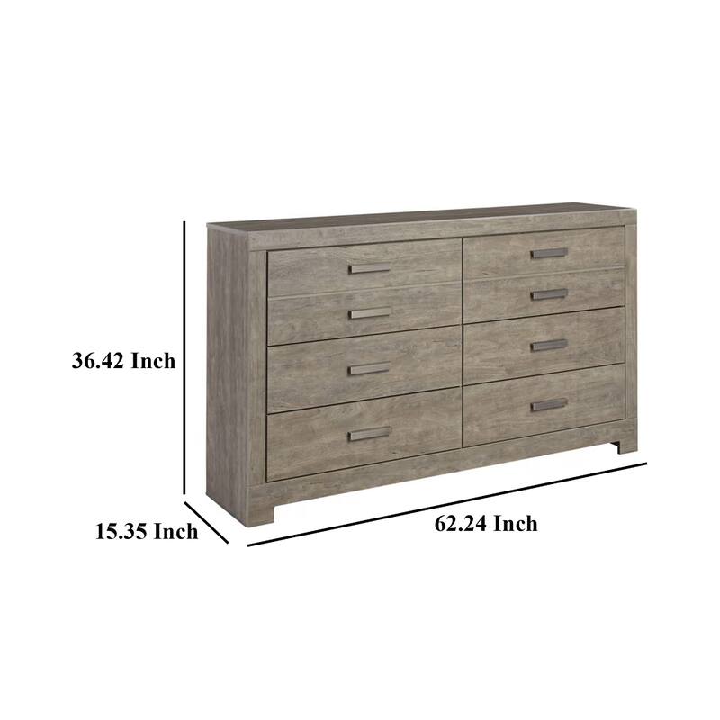 Kulv 62 Inch Dresser, 6 Storage Drawers, Modern Taupe Gray Laminate