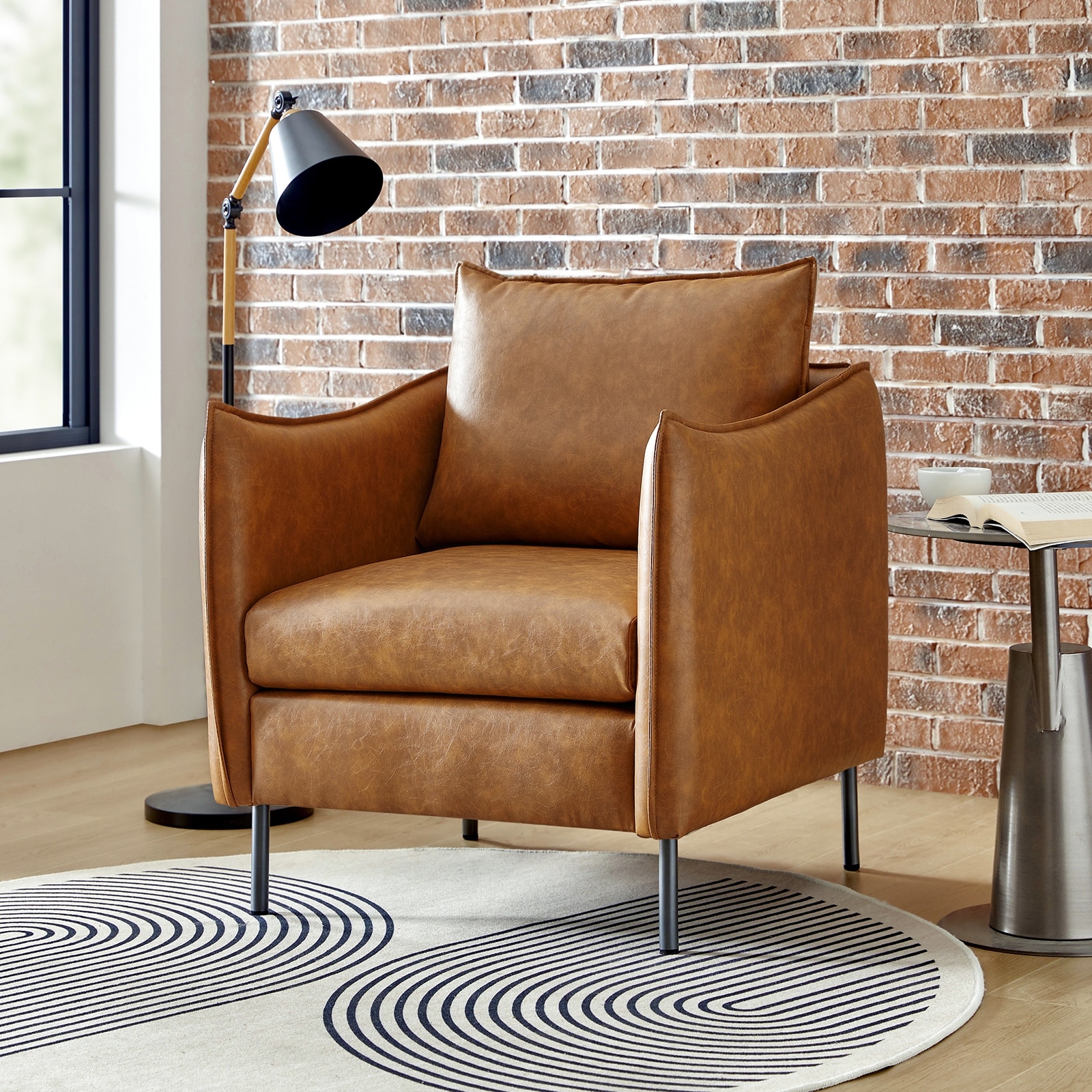 HULALA HOME Jaime Modern Vegan Leather Accent Chair with Removable Back Cushion
