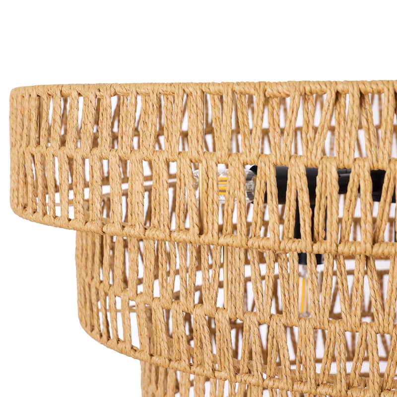 8-Light Dimmable Hand-Woven Rattan Tiered Chandelier