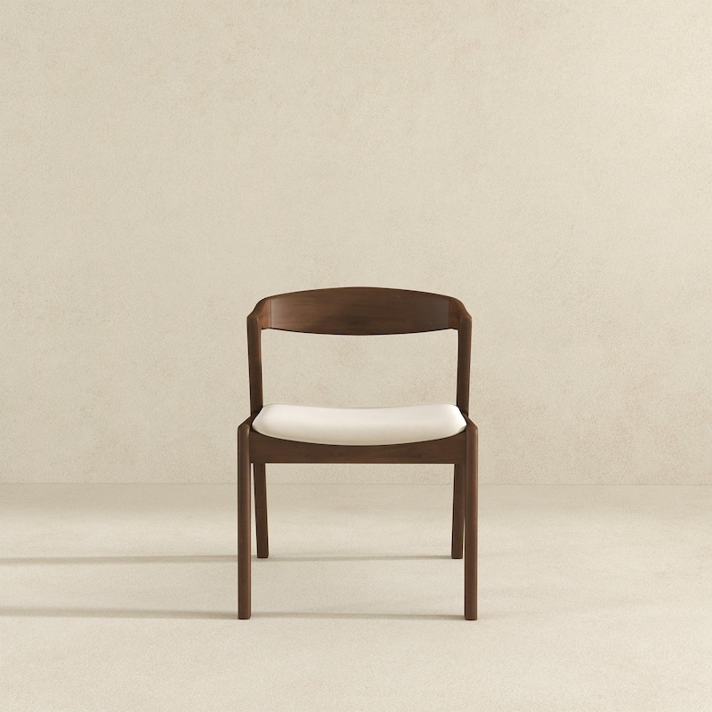 Solid Wood Cream Dining Chair (Set Of 2) - Cream White,Dark Brown