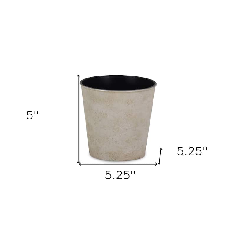 HomeRoots 5" Cream Recycled Plastic Indoor Outdoor Round Pot Planter