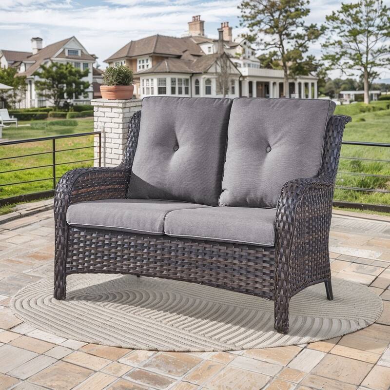 Gymojoy Patio Rattan Loveseat Sofa Outdoor Wicker Loveseat