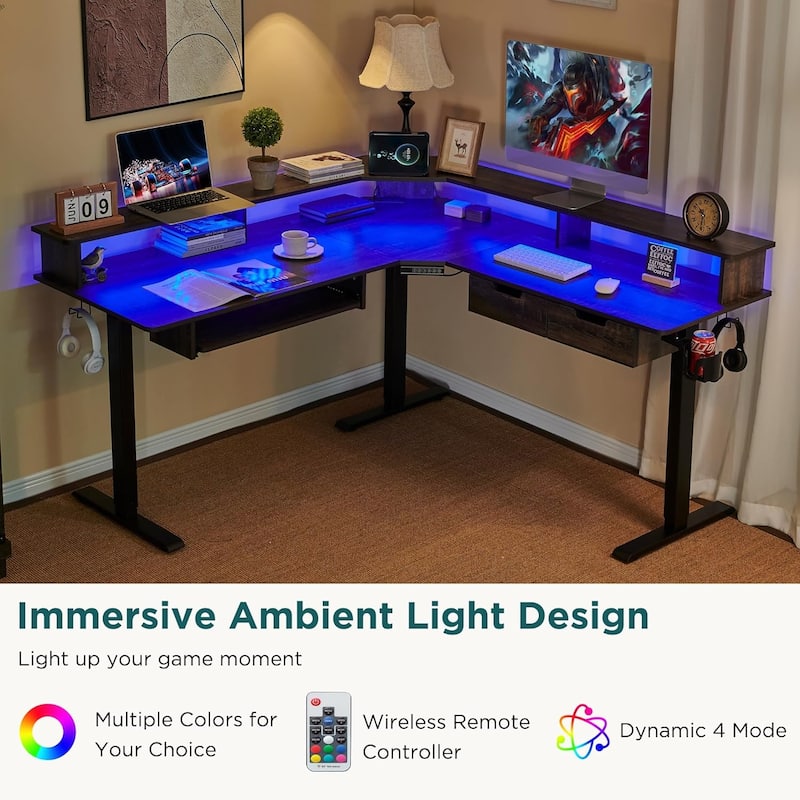 60'' L Shaped Electric Comnputer Desk, Height Adjustable Gaming Desk