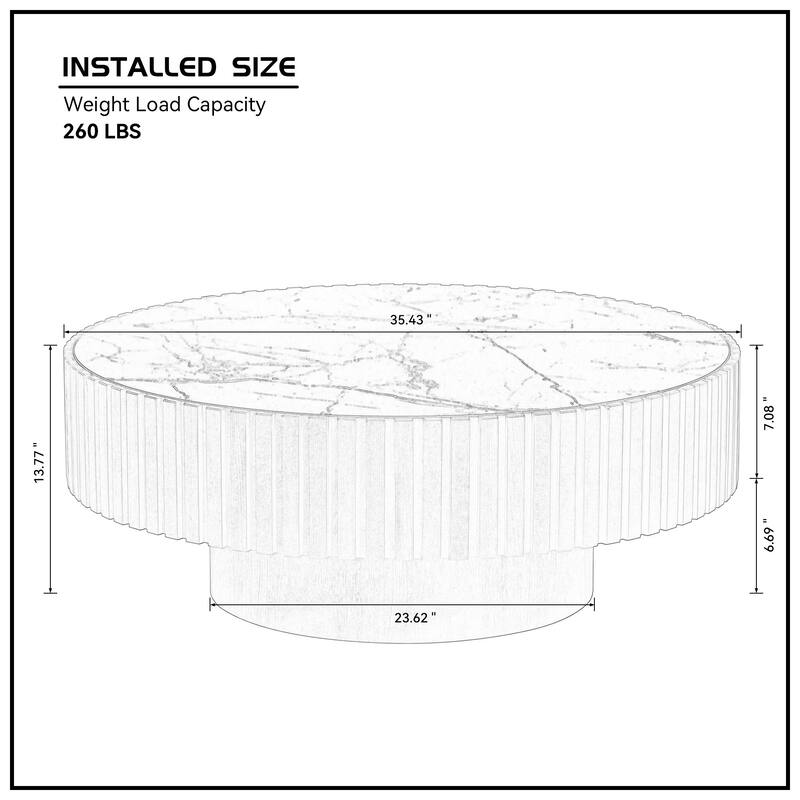 35.43" Round Sintered Stone Tabletop, Modern Drum Coffee Table, Luxury Circle Coffee Table for Apartment