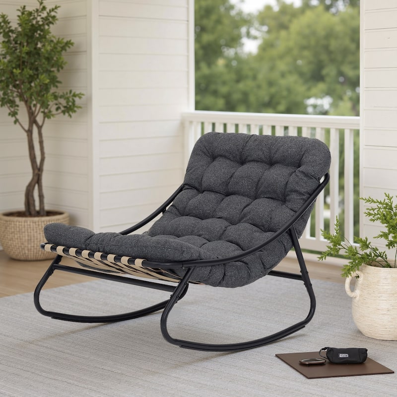Modern Indoor Outdoor Rocking Chair with Cushion - GRAY-1 SET