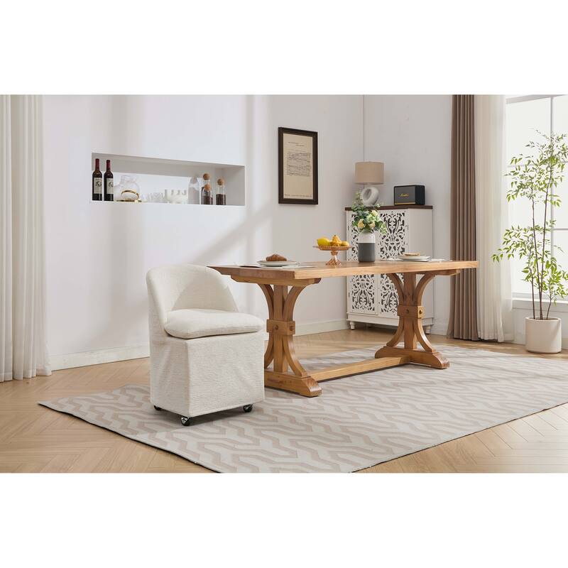 Set of 2 Chenille Fabric Dining Chairs With Universal Wheels