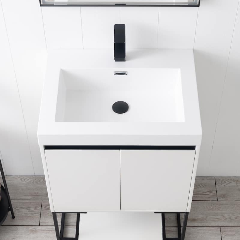 Freestanding Bathroom Vanity Set with Open Shelf & Acrylic Sink