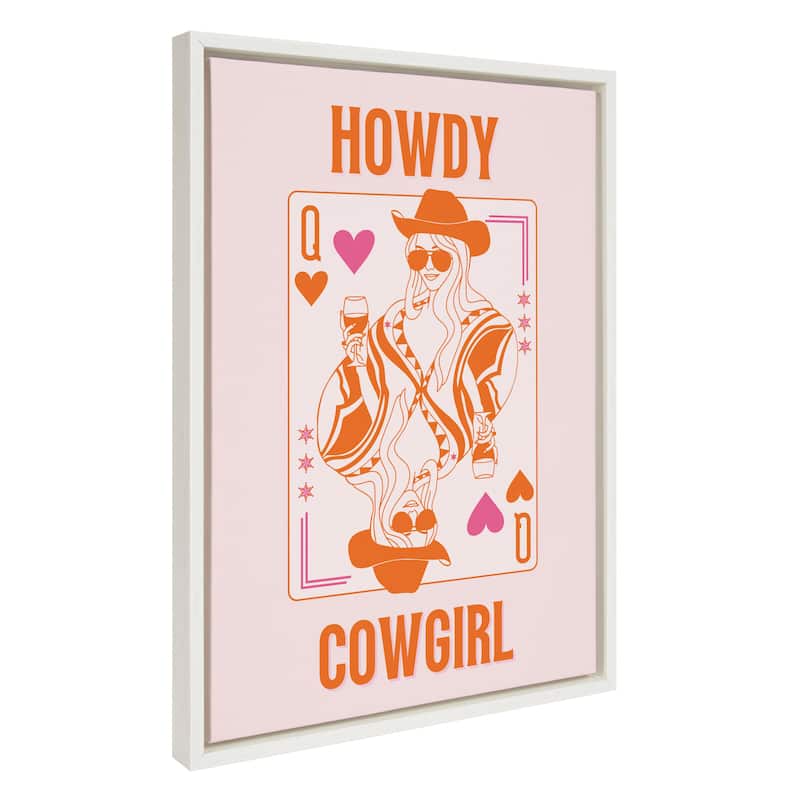 Kate and Laurel Sylvie Howdy Cowgirl Pink Orange Framed Canvas by Honey Island Studio - 18x24 - White