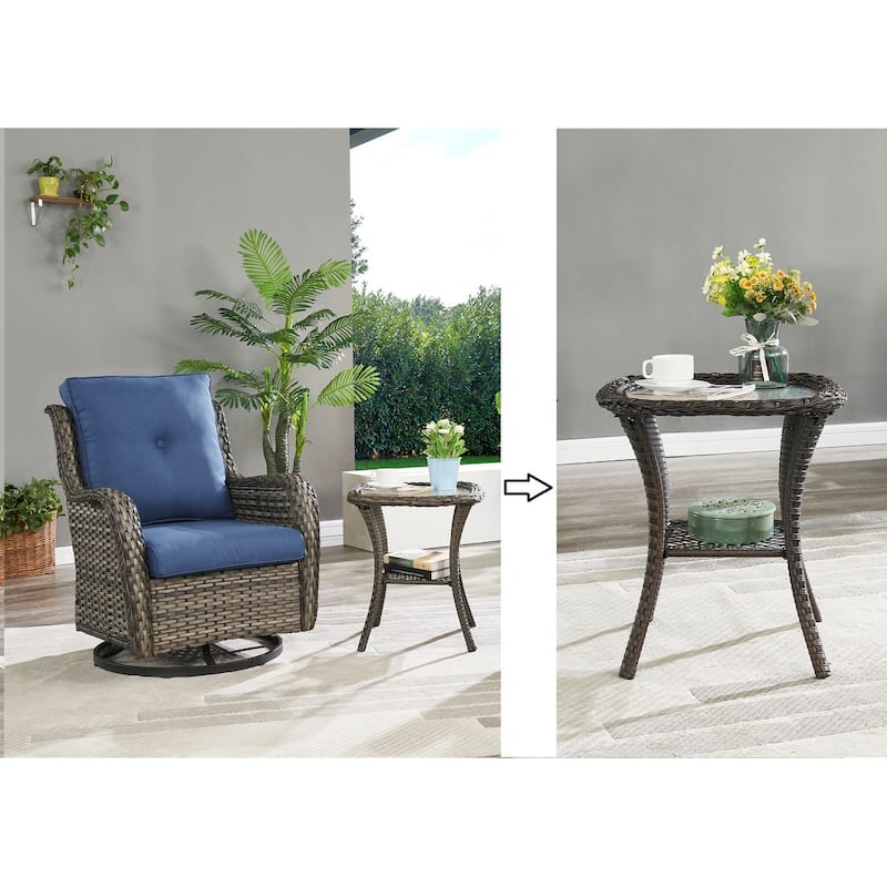 Gymojoy 3-Piece Rattan Wicker Rocking Swivel Chair Set with Table
