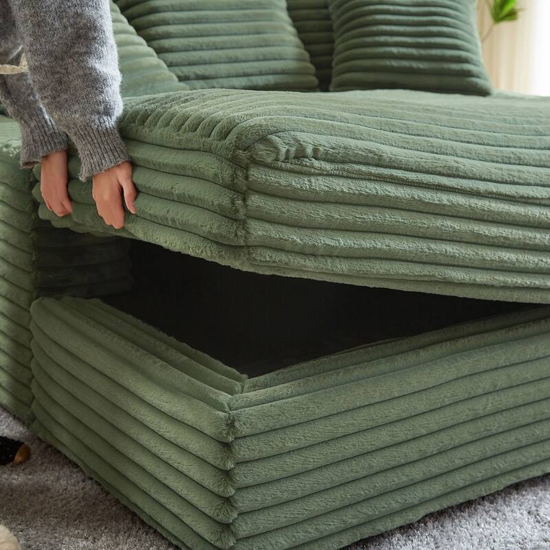 Modern Double Sleeper Sofa Comfortable Cloud Couch Soft Fluffy Corduroy Upholstery With Square Armrests Bedroom