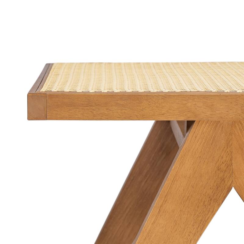 Rattan Dining Chair Set of 2, Armless Side Chairs with Wood Legs