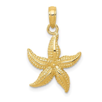 Curata 14k Yellow Gold 18" Solid Textured Sea shell Starfish Pendant Necklace - 22.2x15.5mm