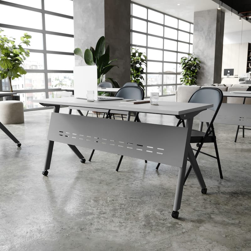 Commercial Nesting Flip Training Table with Steel Frame and Y-Legs - 23.5"W x 60"D x 30"H