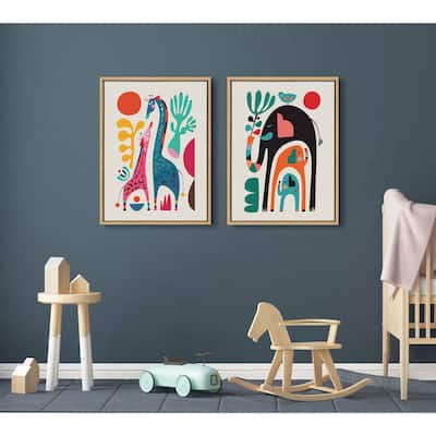 Kate and Laurel Sylvie Giraffe Love Framed Canvas by Rachel Lee