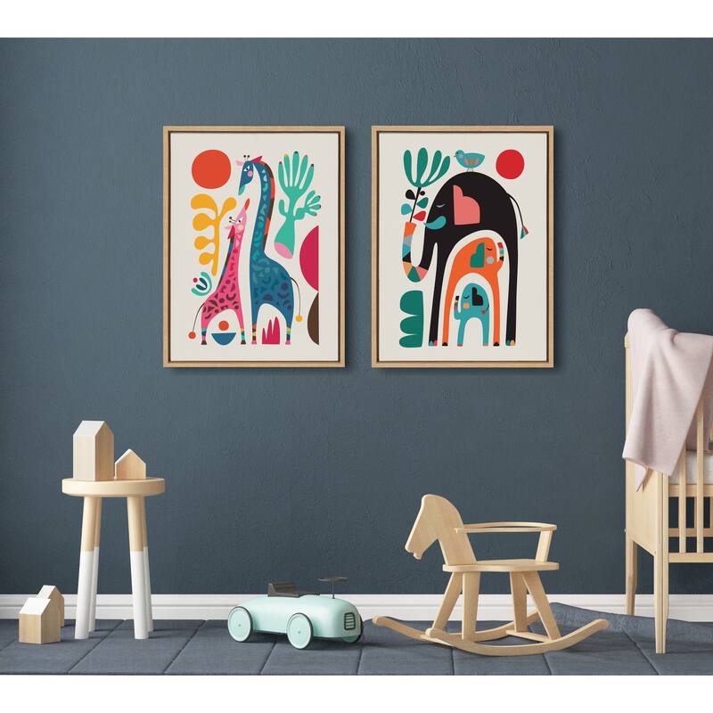 Kate and Laurel Sylvie Three Elephants Framed Canvas by Rachel Lee