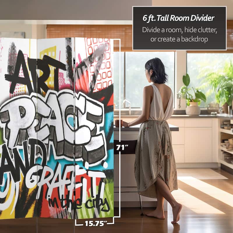 Double-sided 6-foot Graffiti Canvas Room Divider (China)