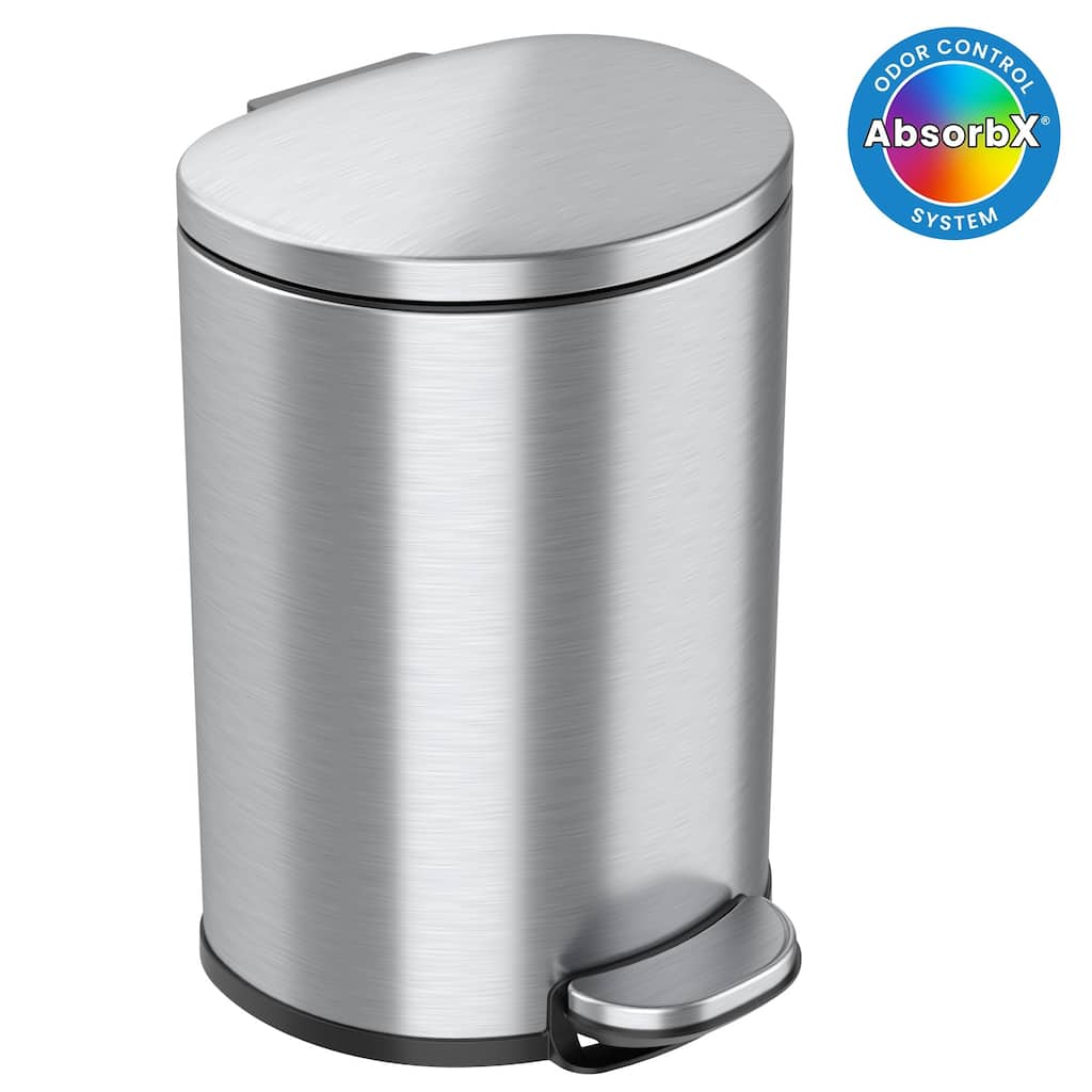 iTouchless 3 Gallon / 11 Liter Stainless Steel SoftStep Semi-Round Bathroom Trash Can with Odor Filter