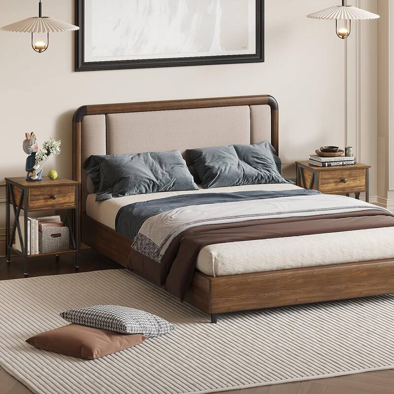 VECELO 3-piece Coffee Table Set with Shelf, Coffee Table with Set of 2 Nightstands