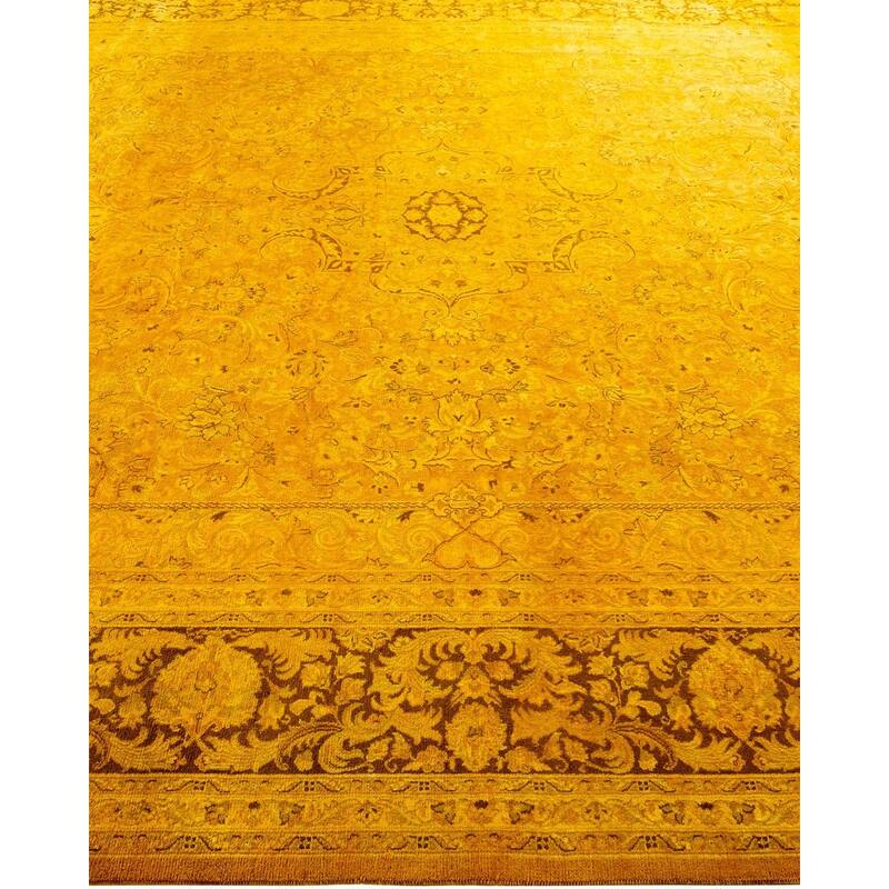 Overton Hand Knotted Wool Vintage Inspired Modern Contemporary Overdyed Yellow Area Rug - 8' 2" x 10' 0"