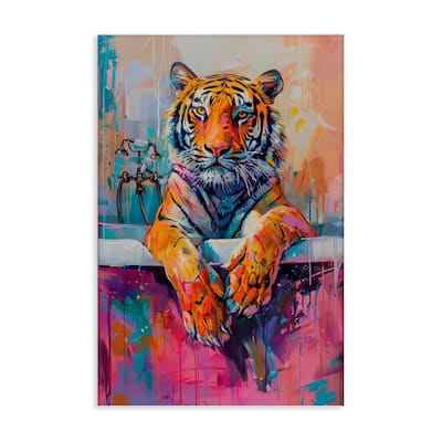Stupell Bathing Tiger in Bright Tub Canvas Wall Art Design By LSR Design Studio