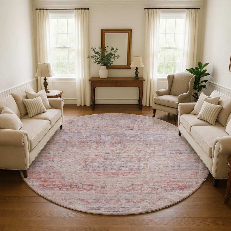 Premium Washable Super Soft Vintage Traditional Mayfield Rug - Terracotta - 8' x 8'