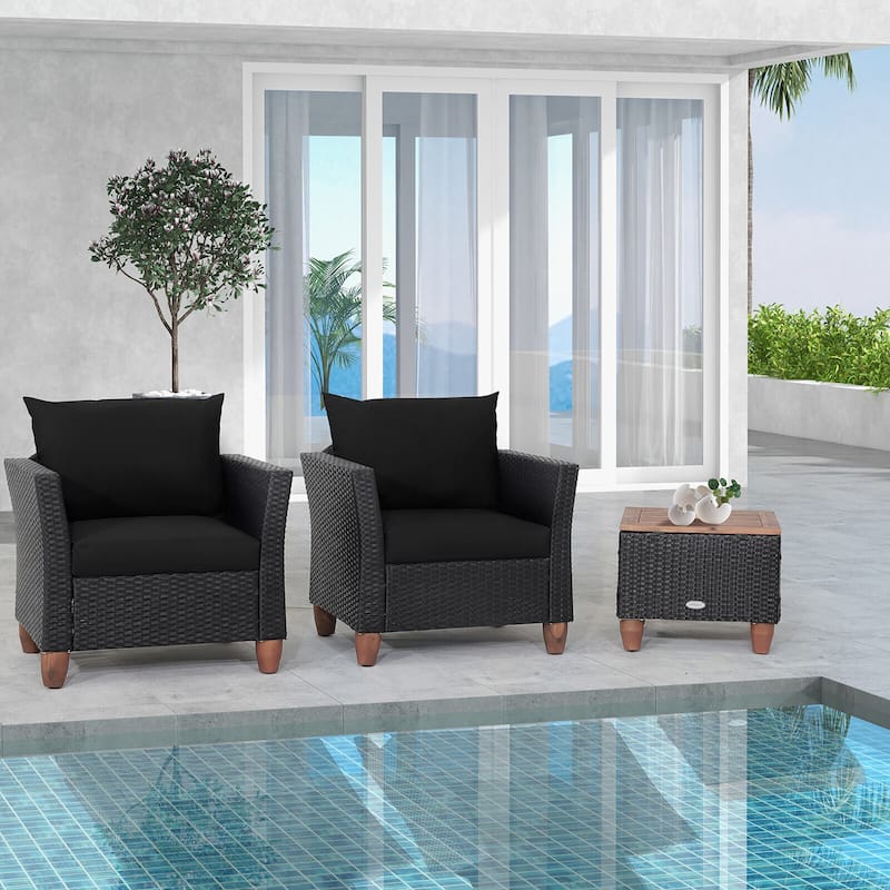 Gymax 3PCS Patio Rattan Conversation Set Outdoor Furniture Set w/